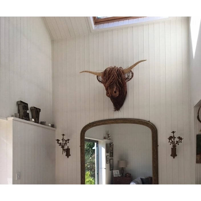 Handmade Highland Cow Wall Art Sculpture with Woven Willow and Rattan Horns - Image 4