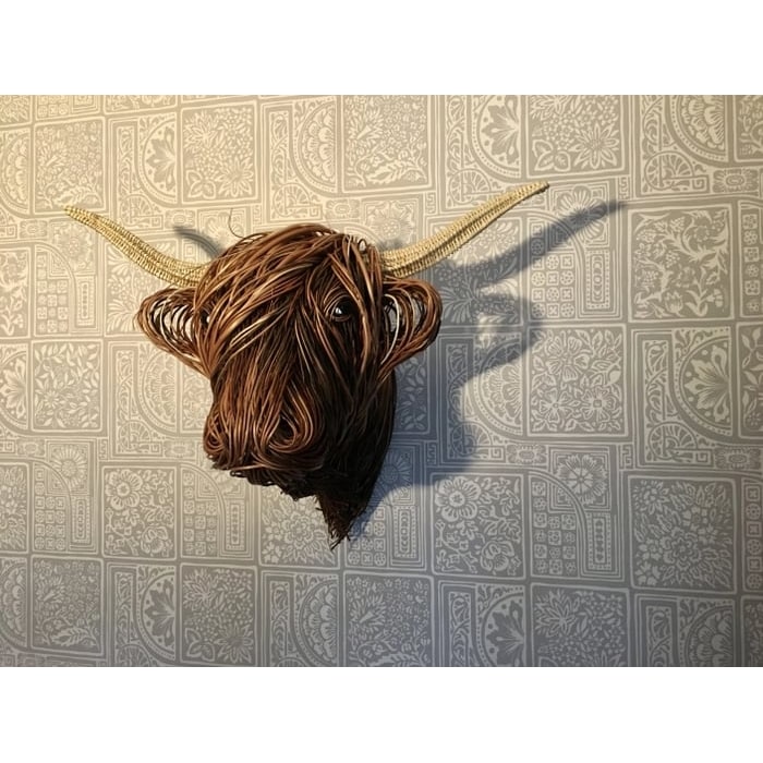 Handmade Highland Cow Wall Art Sculpture with Woven Willow and Rattan Horns - Image 5