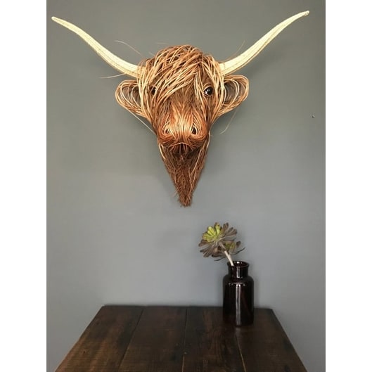 Handmade Highland Cow Wall Art Sculpture with Woven Willow and Rattan Horns - Image 6