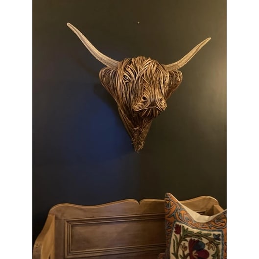 Handmade Highland Cow Wall Art Sculpture with Woven Willow and Rattan Horns - Image 7