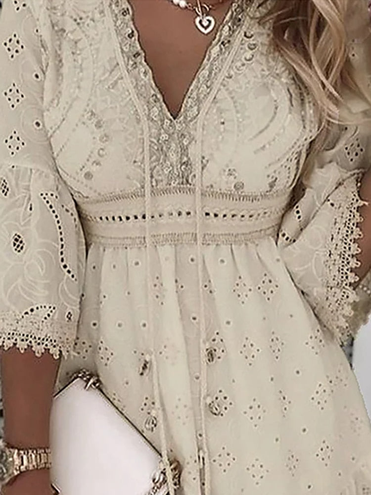 Women's Boho Lace Mini Dress