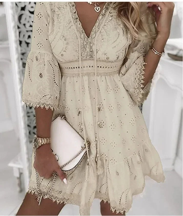 Women's Boho Lace Mini Dress