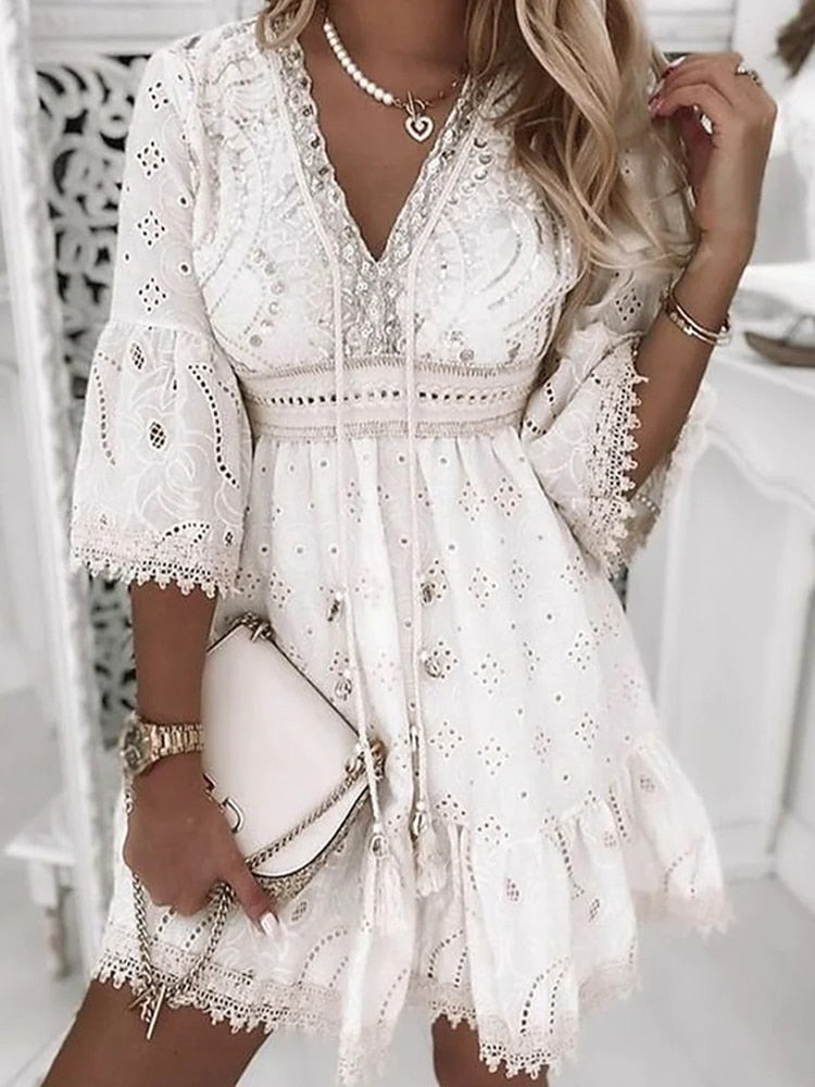 Women's Boho Lace Mini Dress