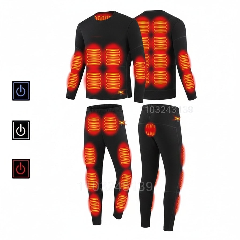 Heated Thermal Underwear Base Layer Set with Electric Heating and Stretchy Knit Fabric for Winter - Image 3