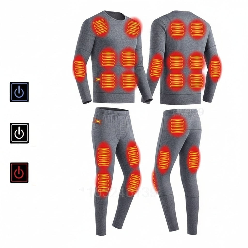 Heated Thermal Underwear Base Layer Set with Electric Heating and Stretchy Knit Fabric for Winter - Image 4