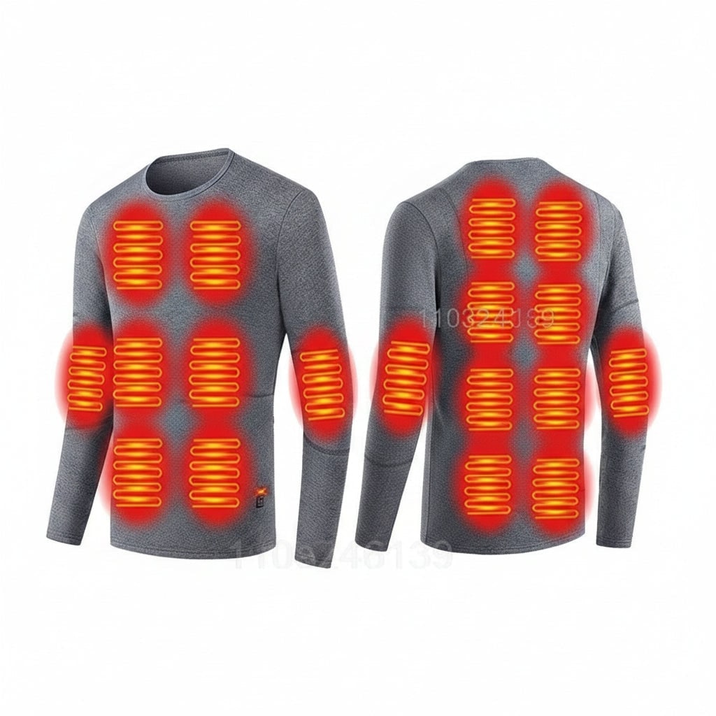 Heated Thermal Underwear Base Layer Set with Electric Heating and Stretchy Knit Fabric for Winter - Image 8