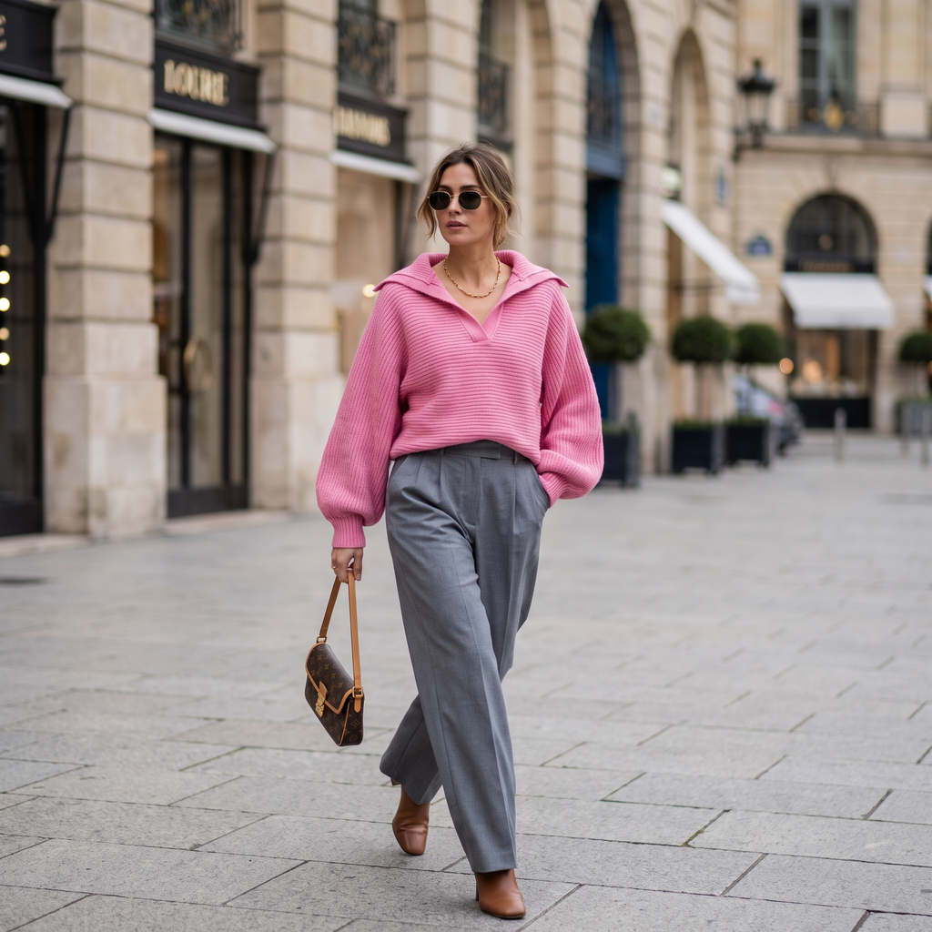 Pull oversize en maille côtelée pour femmes