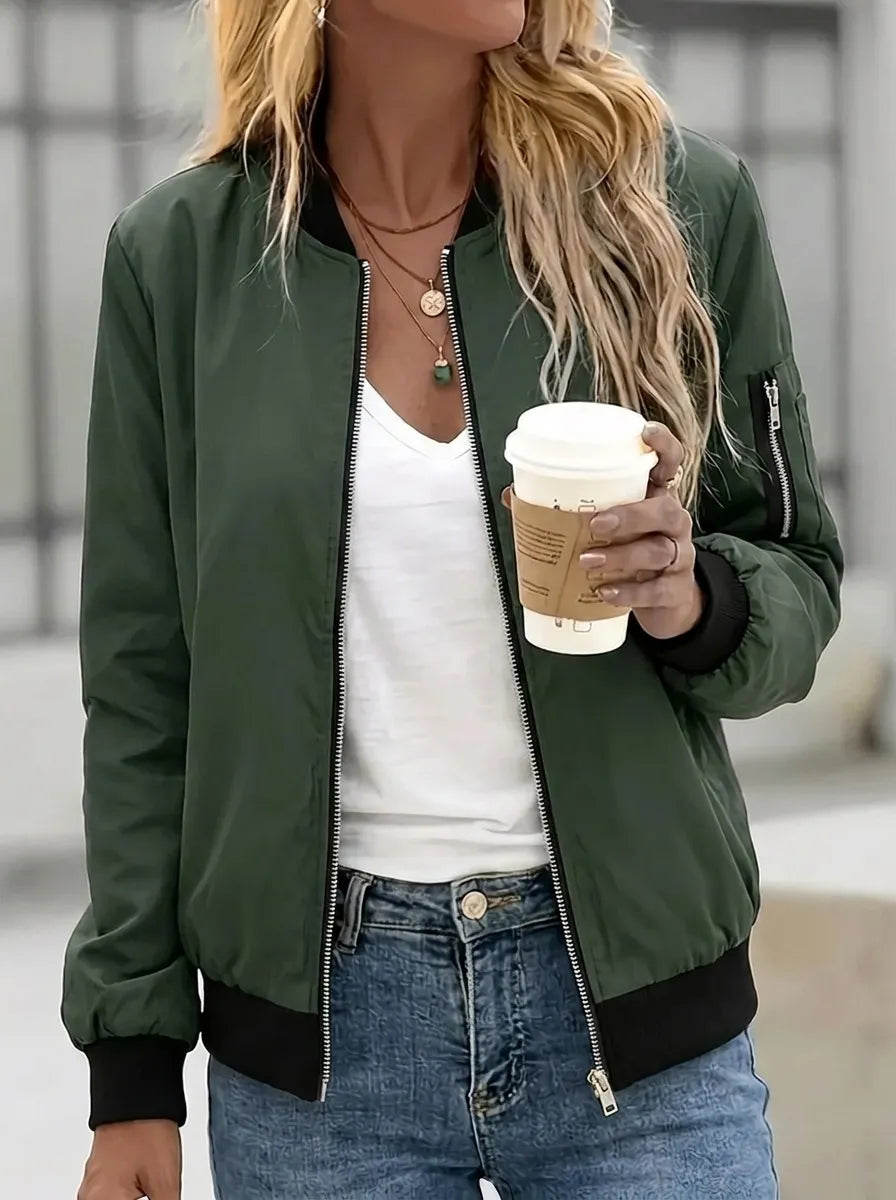 Blouson bomber pour femme avec poches et fermeture zippée