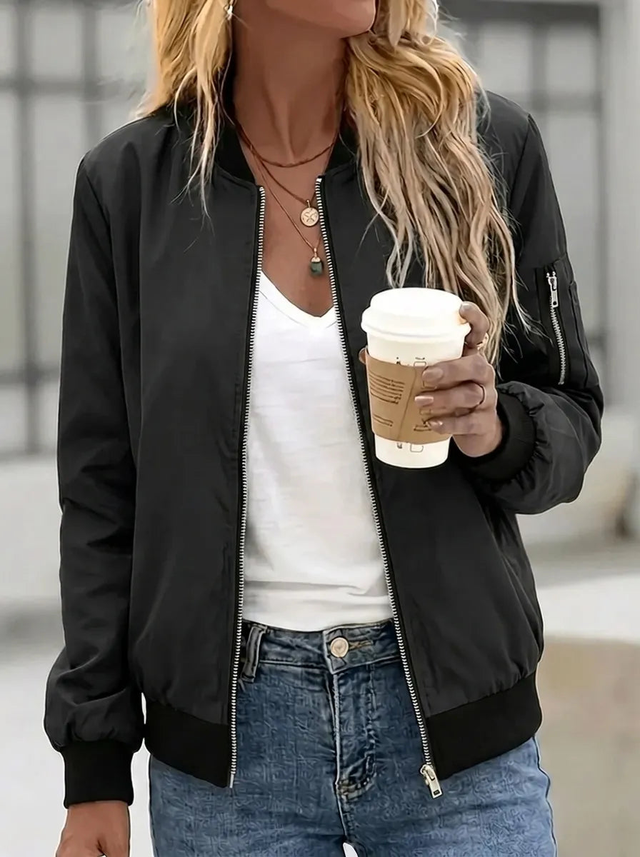 Blouson bomber pour femme avec poches et fermeture zippée