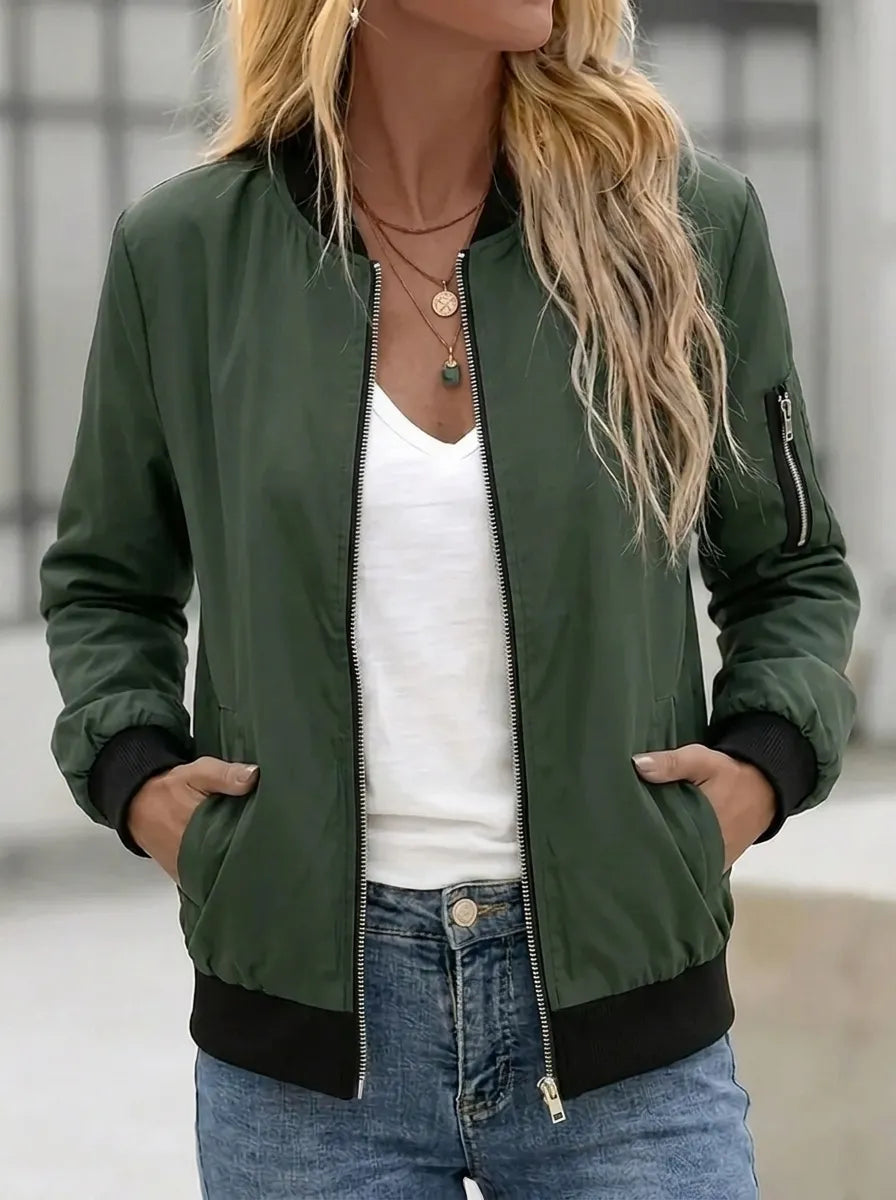 Blouson bomber pour femme avec poches et fermeture zippée