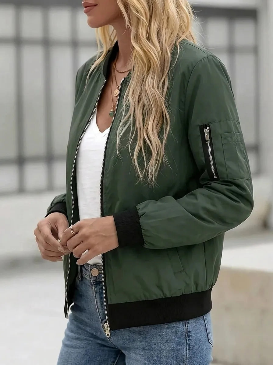 Blouson bomber pour femme avec poches et fermeture zippée