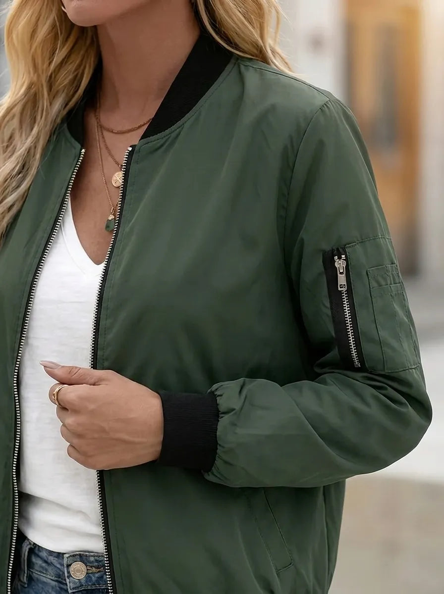 Blouson bomber pour femme avec poches et fermeture zippée