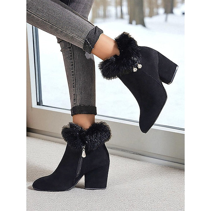 Women's Fur Trimmed Block Heel Ankle Boots