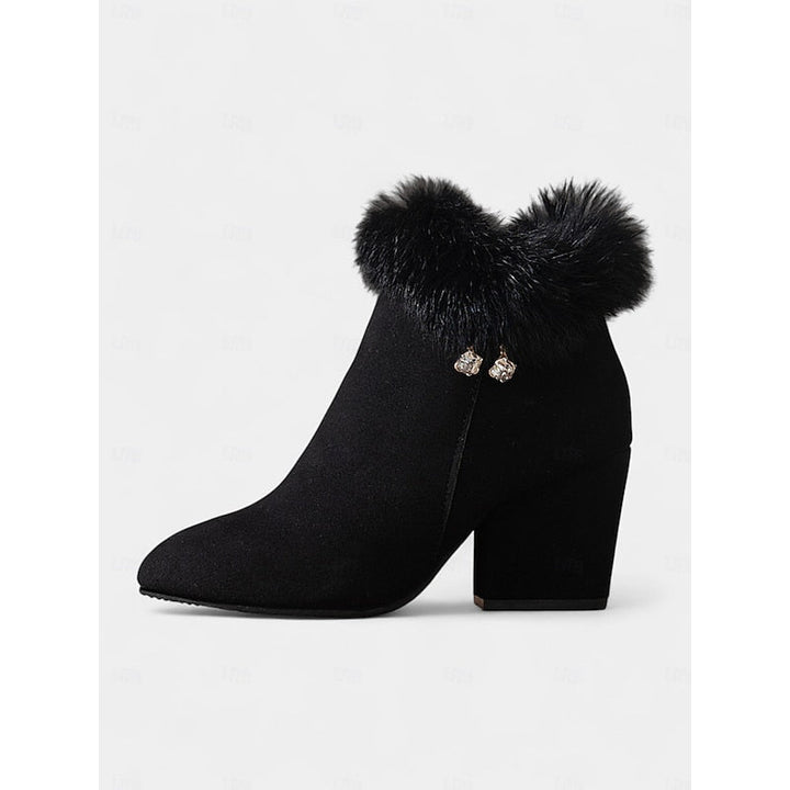 Women's Fur Trimmed Block Heel Ankle Boots