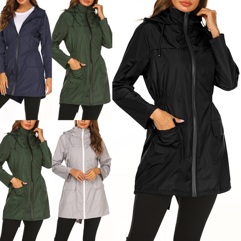 Women's Hooded Long Raincoat