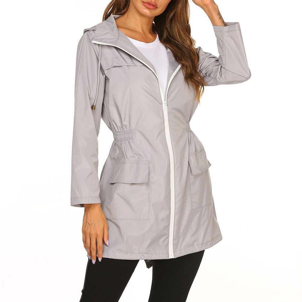 Women's Hooded Long Raincoat