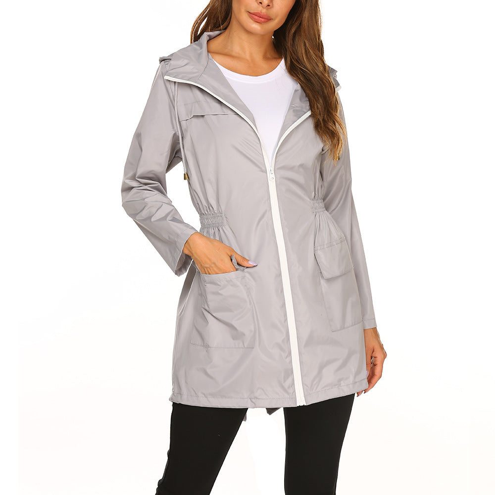 Women's Hooded Long Raincoat