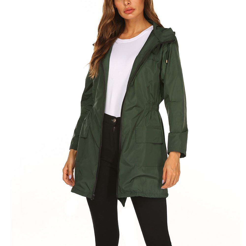 Women's Hooded Long Raincoat