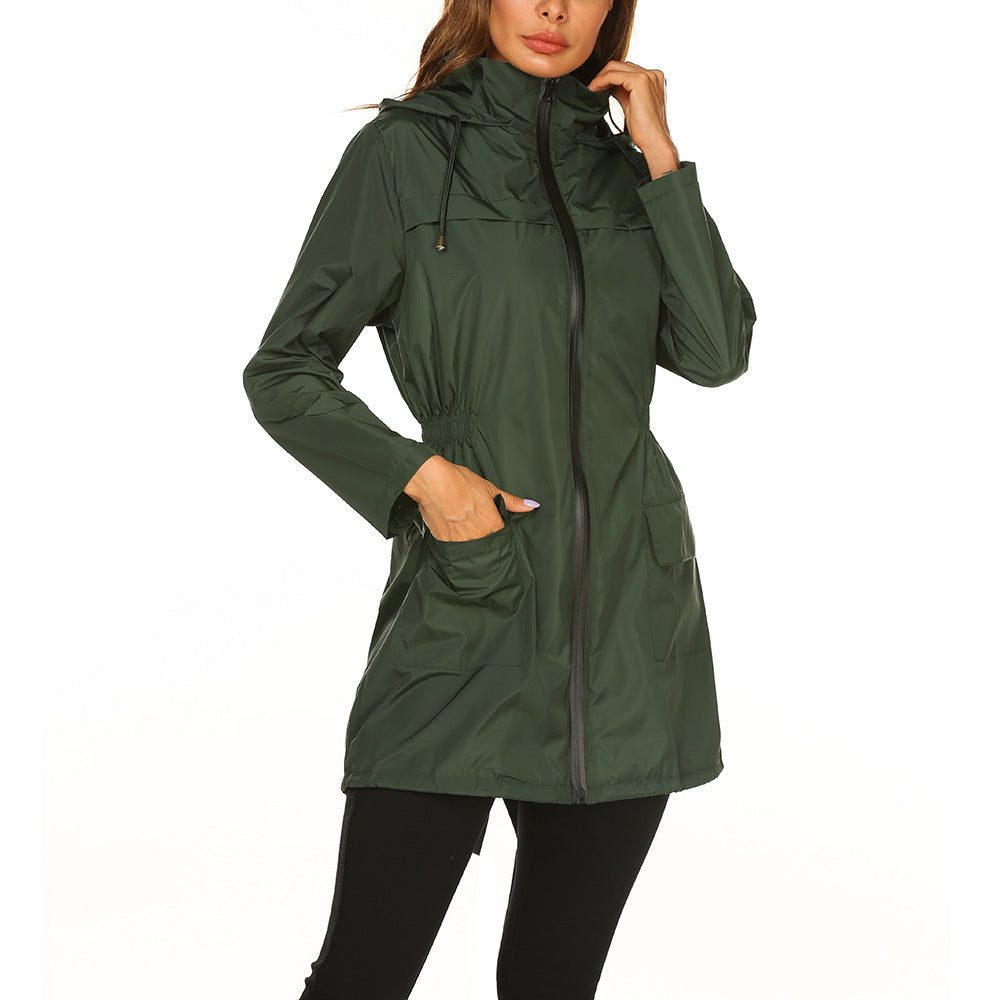 Women's Hooded Long Raincoat
