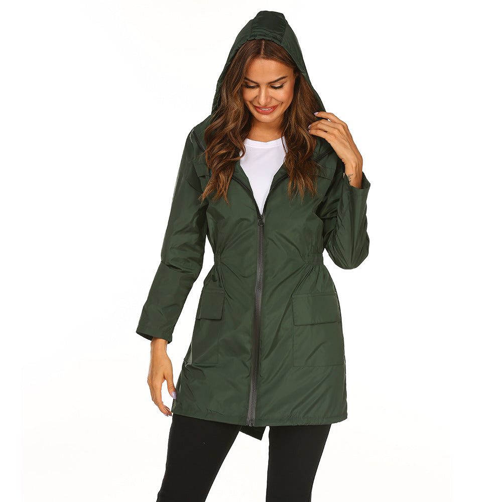 Women's Hooded Long Raincoat