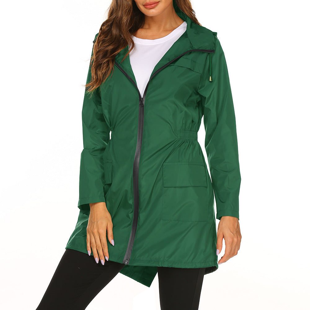 Women's Hooded Long Raincoat