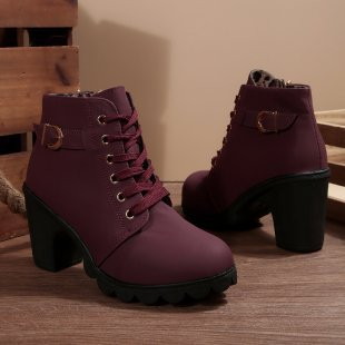 Women's Lace-Up Chunky Ankle Boots