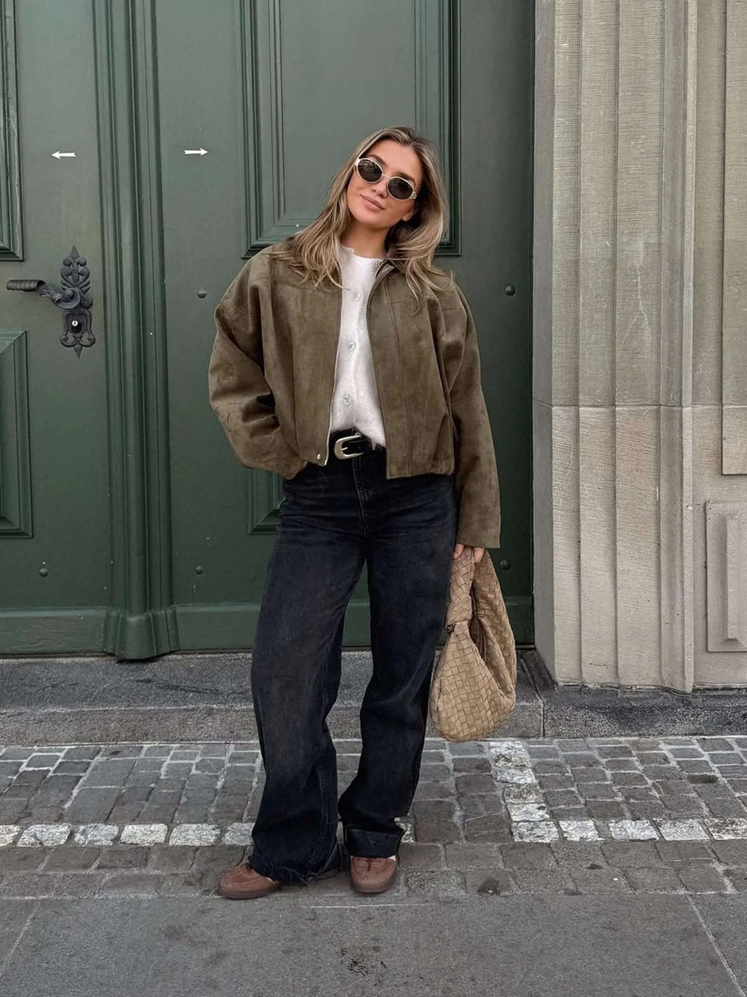 Women's Faux Suede Bomber Jacket