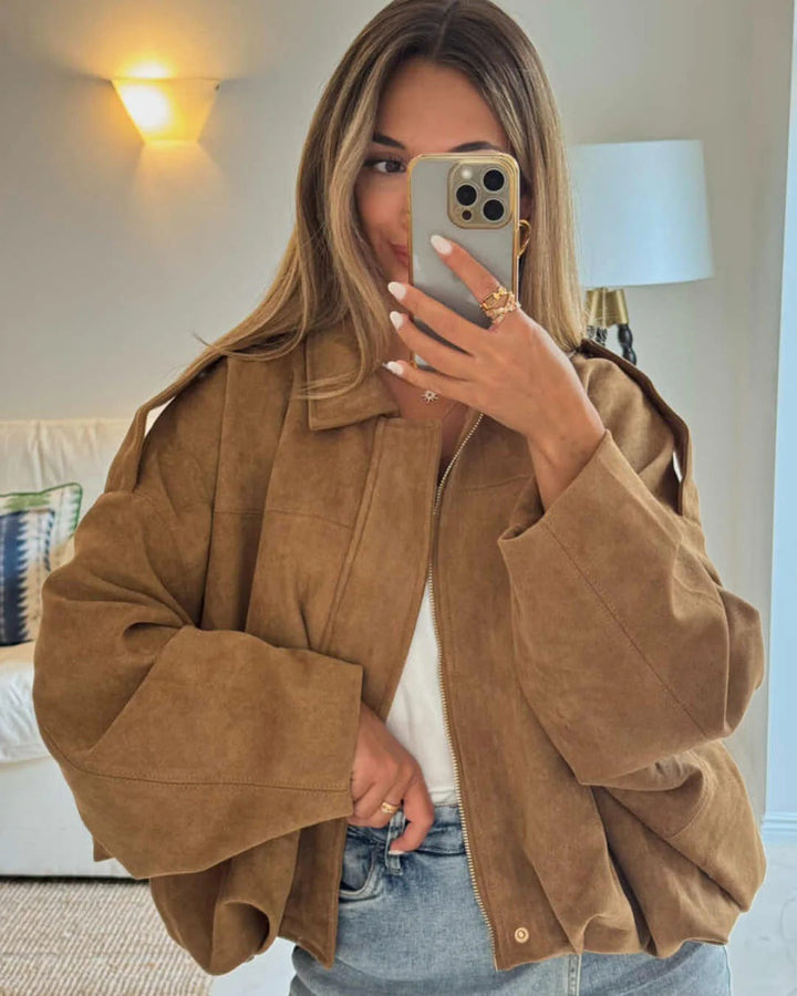 Women's Faux Suede Bomber Jacket