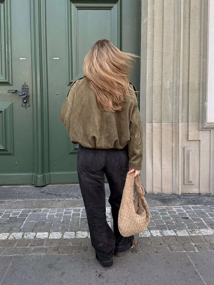 Women's Faux Suede Bomber Jacket