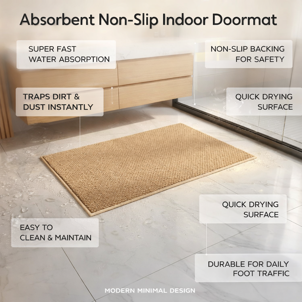 Indoor Doormat with Non-Slip Backing and Absorbent Loop Pile for Entryway - Image 5