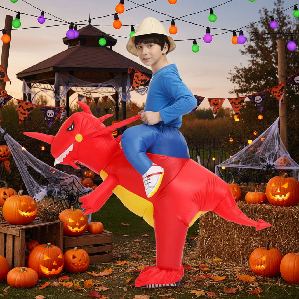 Inflatable Dinosaur Costume with Built-In Fan and Ride-On Design for Kids - Image 2