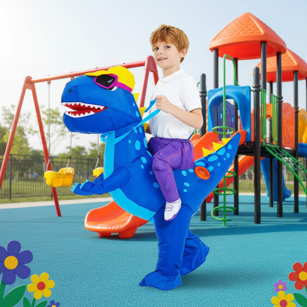 Inflatable Dinosaur Costume with Built-In Fan and Ride-On Design for Kids - Image 5