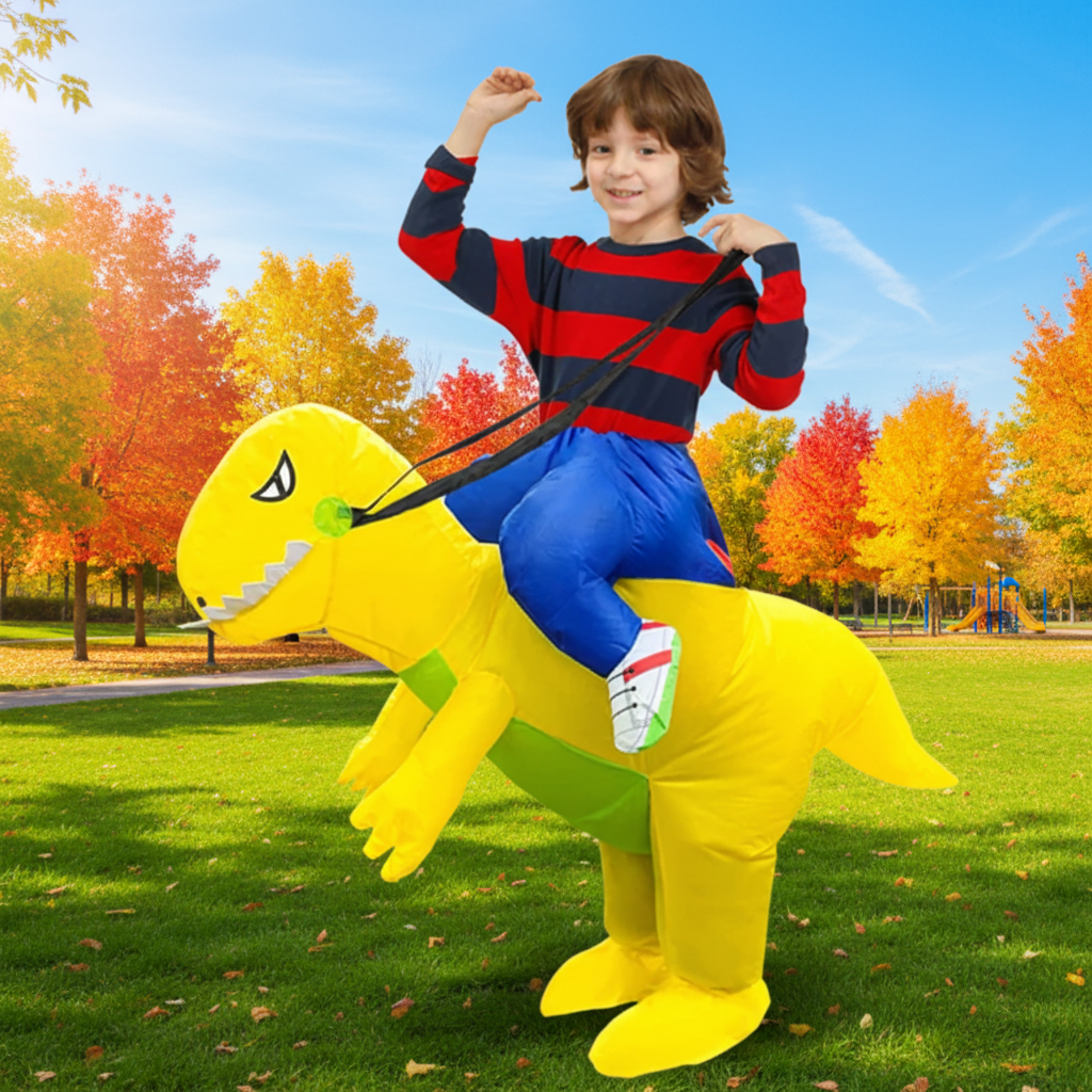Inflatable Dinosaur Costume with Built-In Fan and Ride-On Design for Kids - Image 8