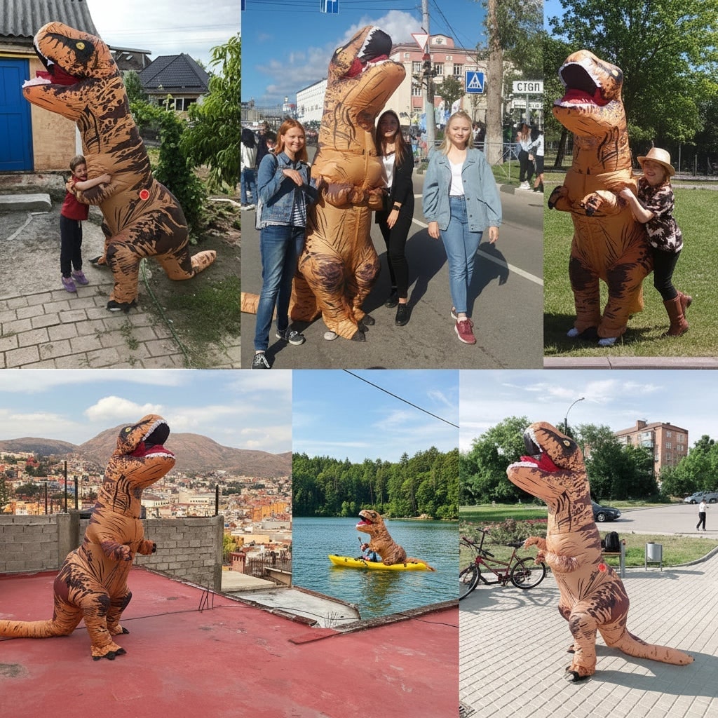 Inflatable Dinosaur Costume with Built-In Fan and Tail T-Rex Blow Up Outfit - Image 2