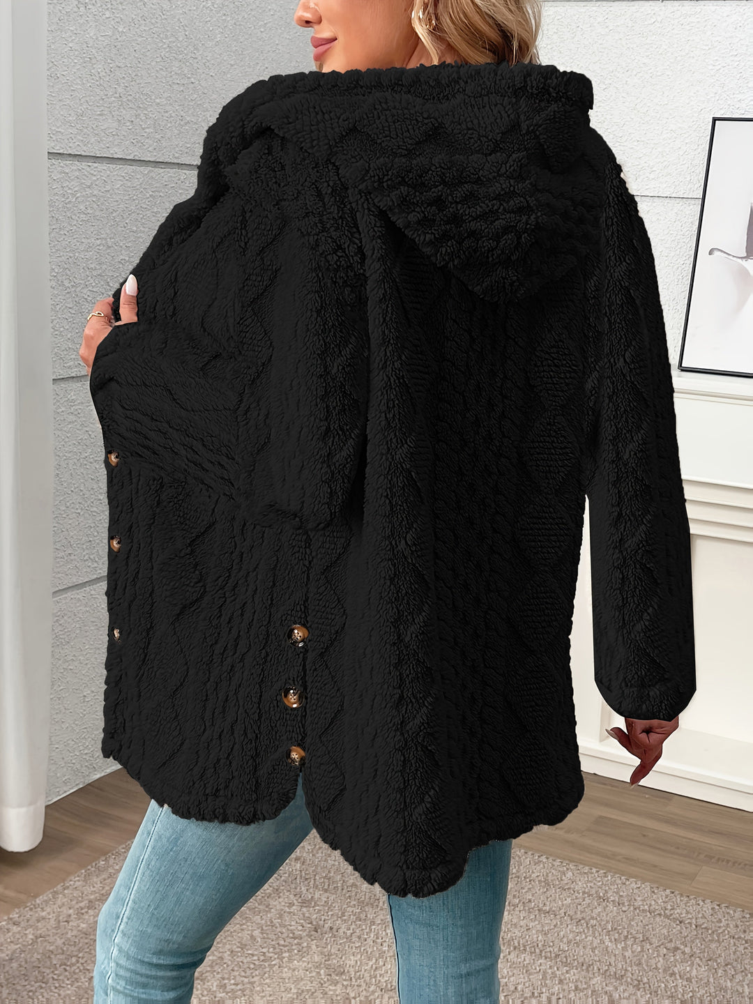 Women's Fluffy Teddy Coat with Button Front