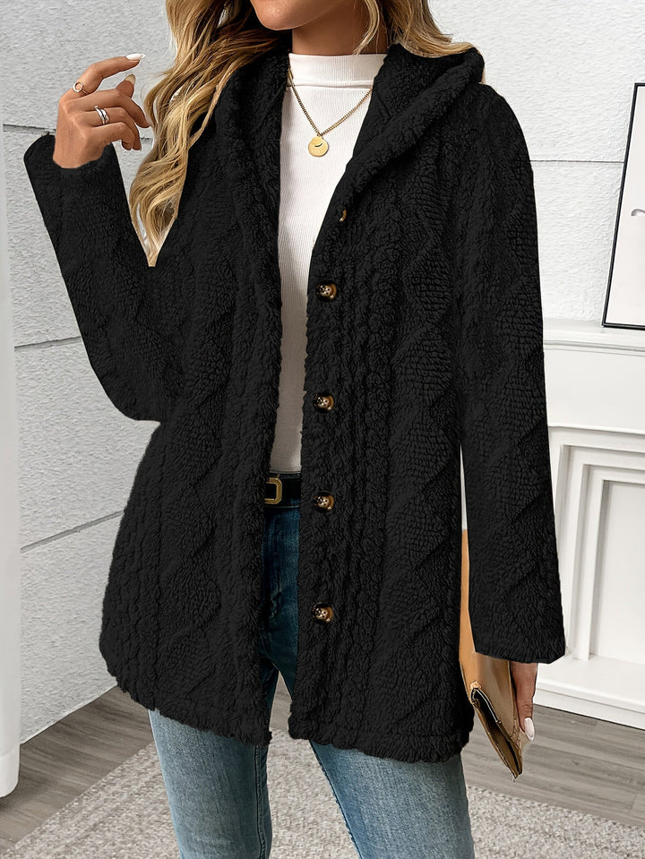 Women's Fluffy Teddy Coat with Button Front