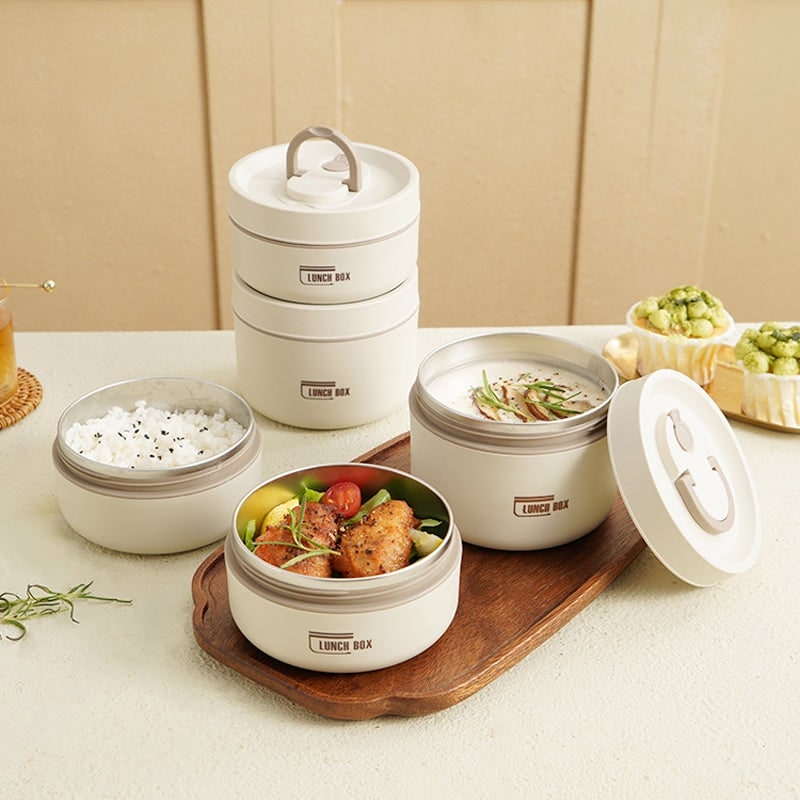 Insulated Lunch Box with Stainless Steel Stackable Bento Containers and Thermal Carry Bag - Image 1