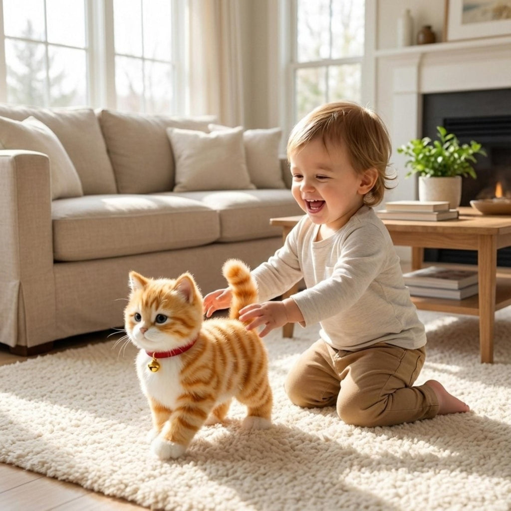 Interactive Electronic Toy Cat with Walking and Meowing Function Plush Orange Tabby Kitten - Image 1