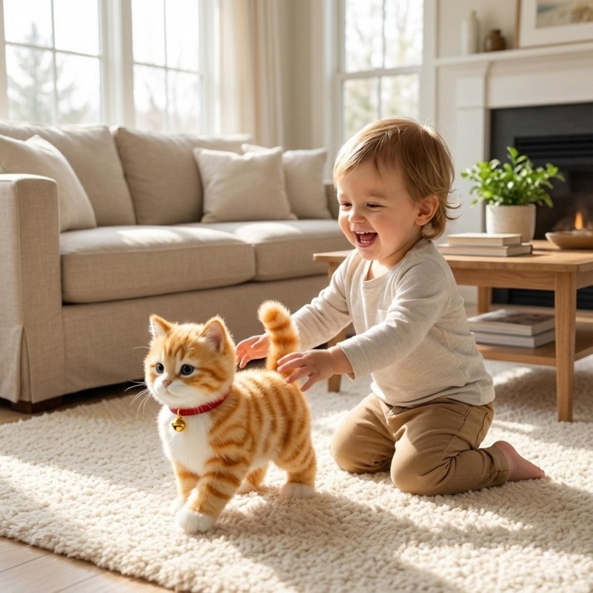 Interactive Electronic Toy Cat with Walking and Meowing Function Plush Orange Tabby Kitten - Image 1
