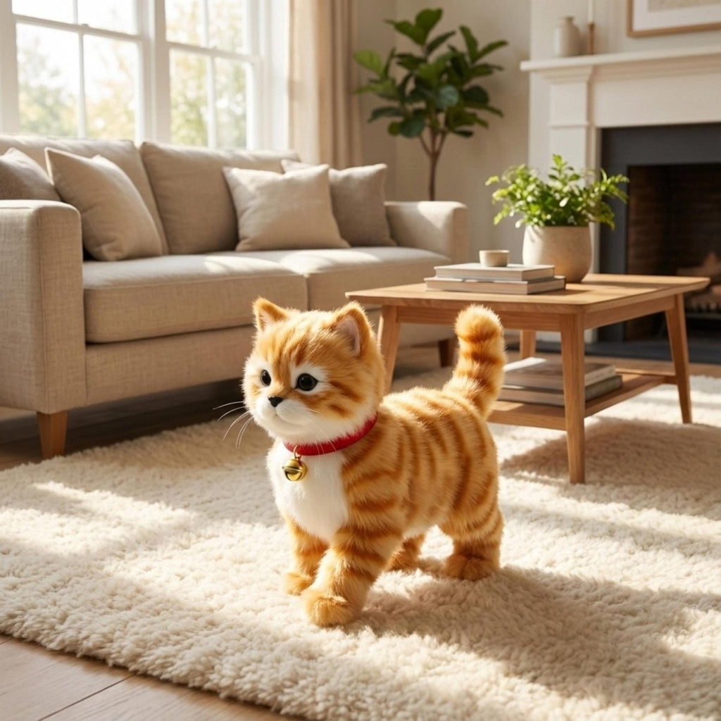 Interactive Electronic Toy Cat with Walking and Meowing Function Plush Orange Tabby Kitten - Image 3