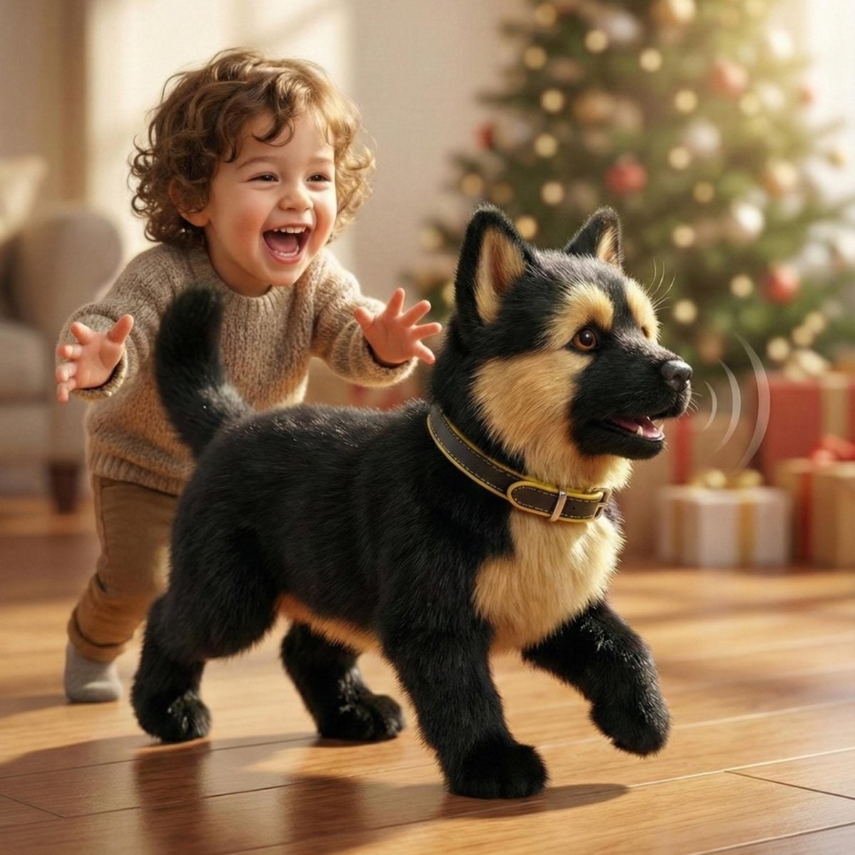Interactive Electronic Toy Dog with Walking Barking and Wagging German Shepherd Plush Puppy - Image 3