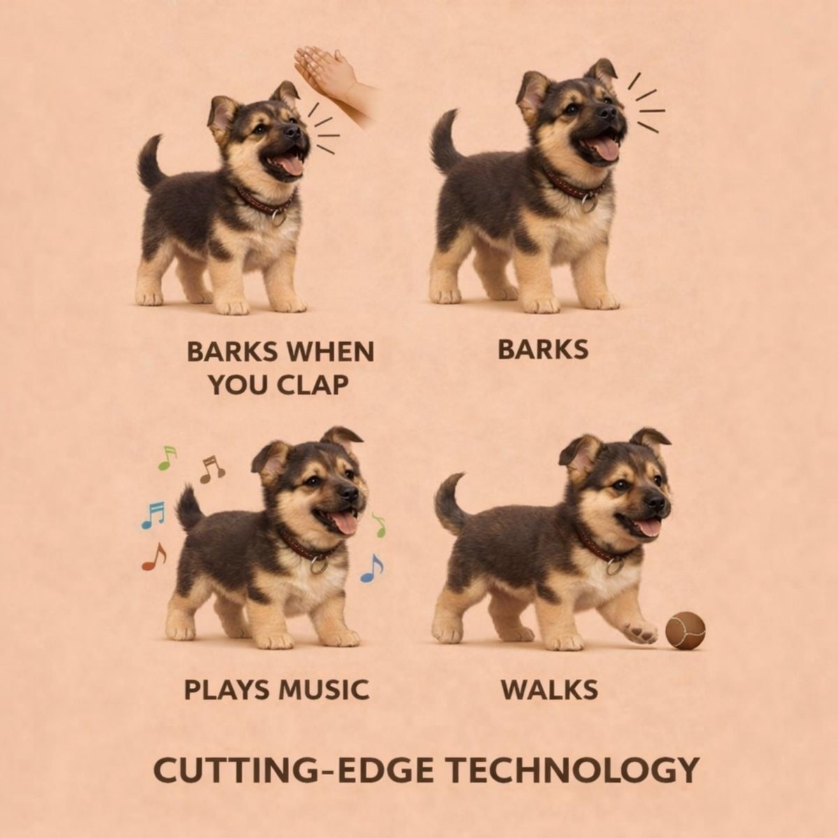Interactive Electronic Toy Dog with Walking Barking and Wagging German Shepherd Plush Puppy - Image 7