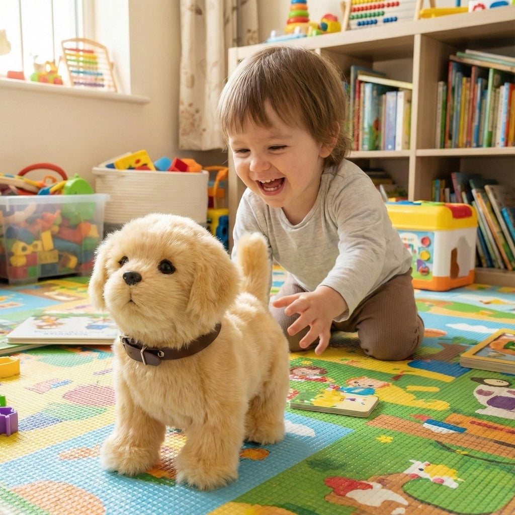 Interactive Toy Dog with Soft Plush Fur and Faux Leather Collar for Kids - Image 1