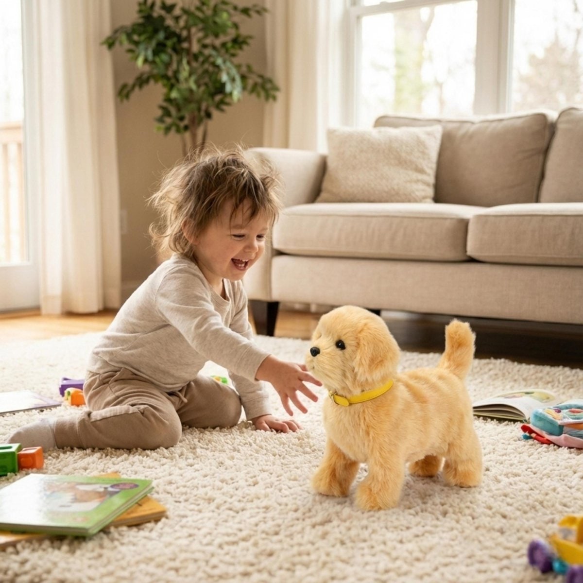 Interactive Toy Dog with Soft Plush Fur and Faux Leather Collar for Kids - Image 2