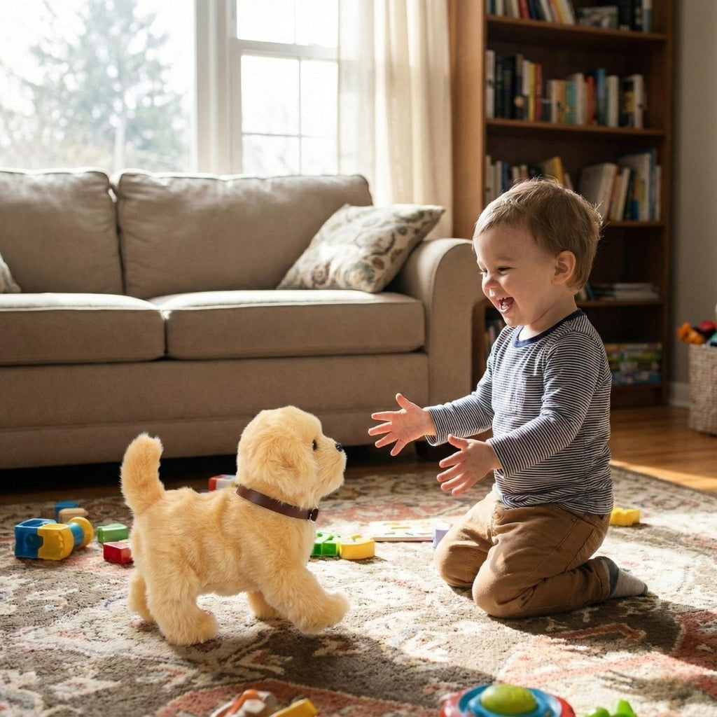 Interactive Toy Dog with Soft Plush Fur and Faux Leather Collar for Kids - Image 3
