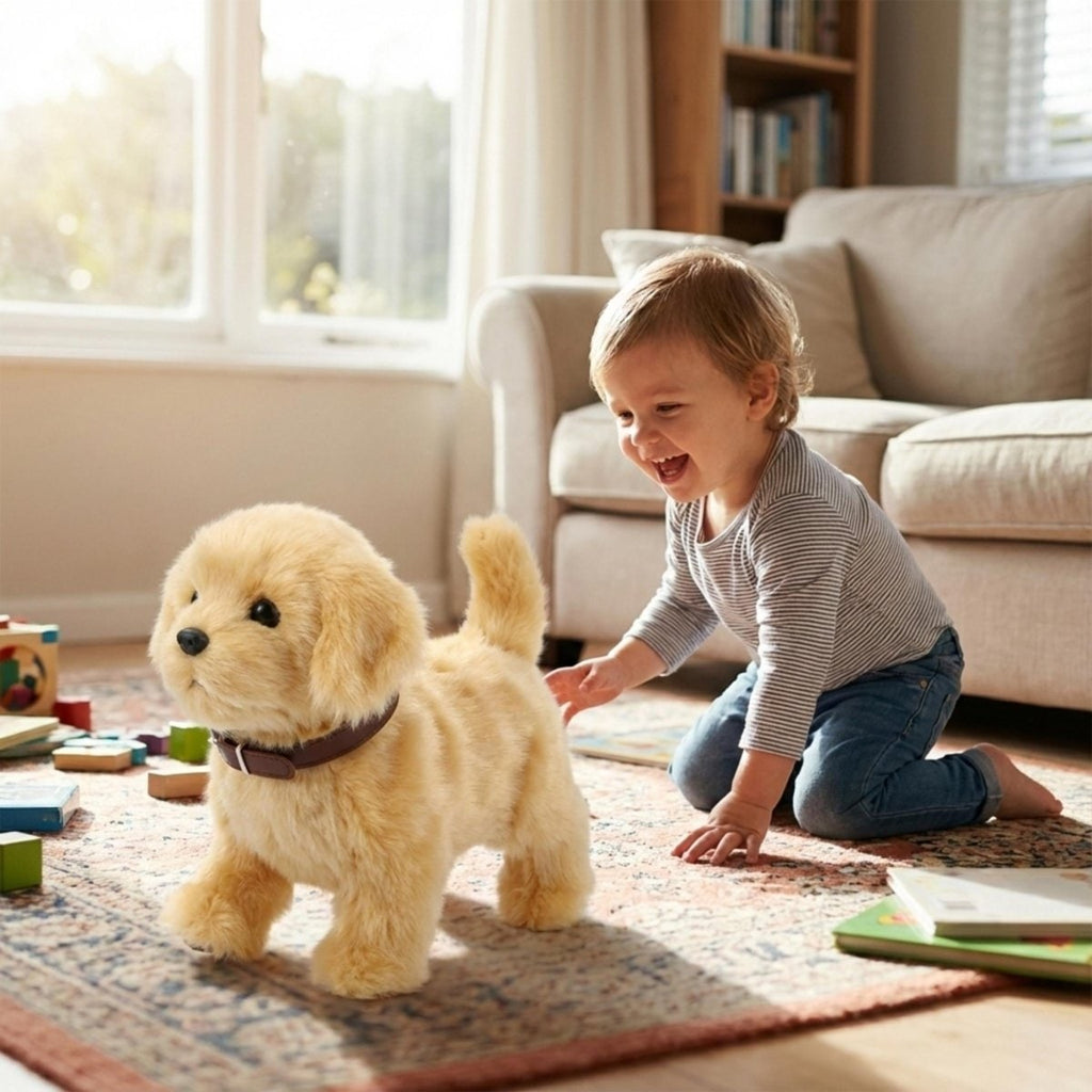 Interactive Toy Dog with Soft Plush Fur and Faux Leather Collar for Kids - Image 4