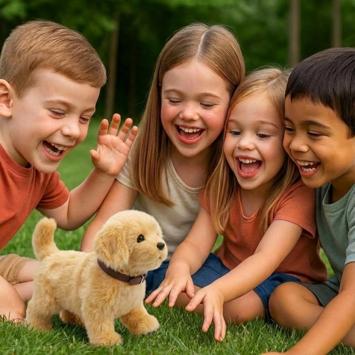 Interactive Toy Dog with Soft Plush Fur and Faux Leather Collar for Kids - Image 5