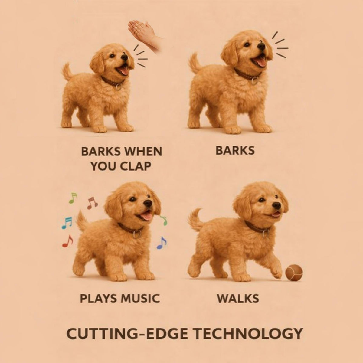 Interactive Toy Dog with Soft Plush Fur and Faux Leather Collar for Kids - Image 6