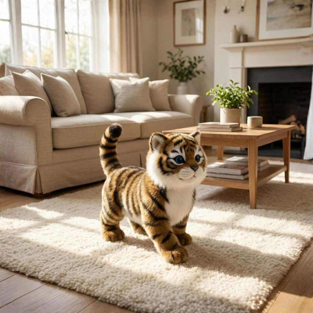 Interactive Walking Tiger Plush Toy with White Muzzle and Blue Eyes - Image 1