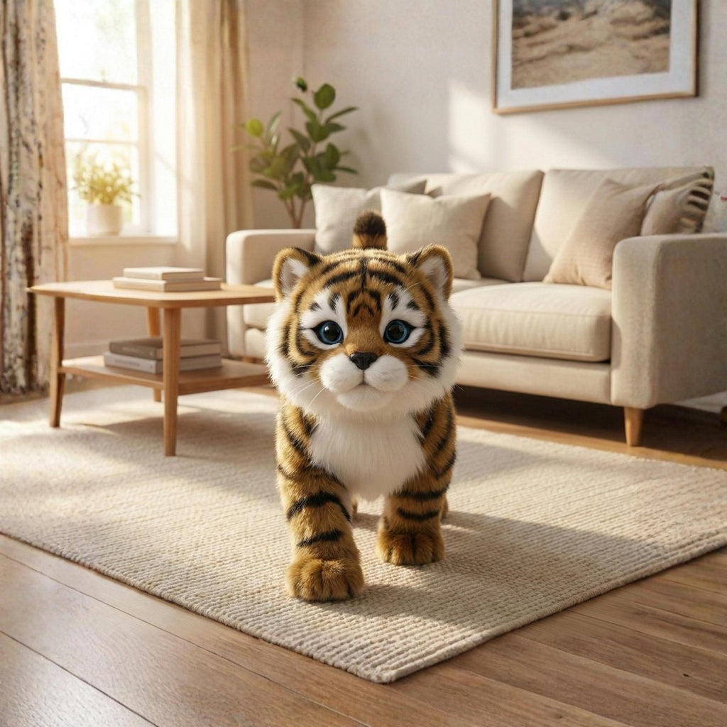 Interactive Walking Tiger Plush Toy with White Muzzle and Blue Eyes - Image 2